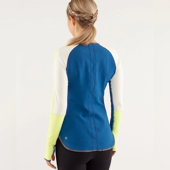 Lululemon Runder Under Long Sleeve Limitless Blue/Heathered Coal/Yellow 8 - Picture 7 of 13